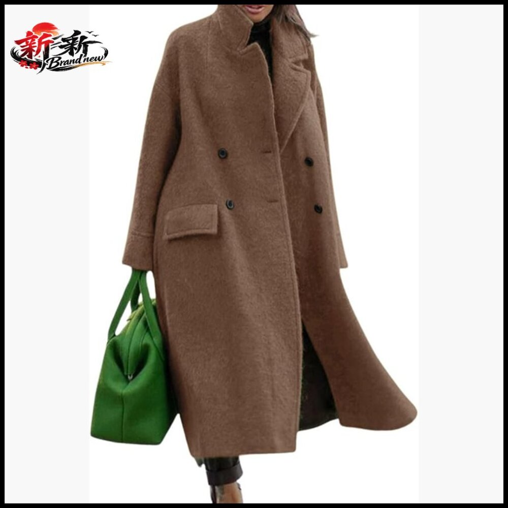 Oversized Wool Blend Pea Trench Coat Long Winter Overcoat